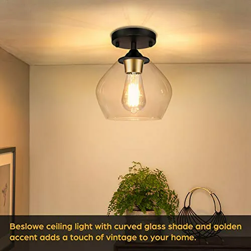 Luz De Techo Semi Flush Moderna Con Vidrio Claro - Industria