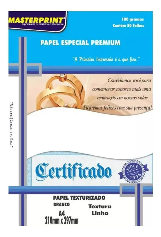 Papel Opaline A4 Vergê Branco 180g 50 Folhas Masterprint Texturizado — R$ 18,71 em Mercado Livre