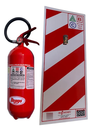 Kit Seguridad Para Automovil Matafuego Drago 5 Kg Fuegos Clase Abc De Aluminio Mas Chapa Y Soporte Reglamentario Para Auto Certificado Iram Ideal Para Comercio Industria Escuela Garage Vivienda