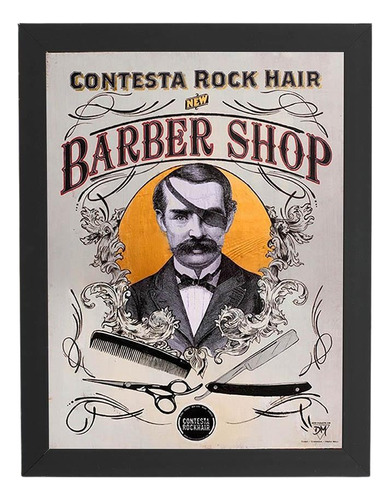 Quadro Barbearia Barber Shop Retro Moldura Preta 60x40cm