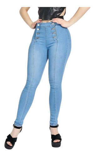 Jeans Mujer Elasticado Celeste Corte Colombiano