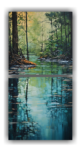 80x40cm Cuadro Abstracto Sereno Estanque Bosque Dormitorio