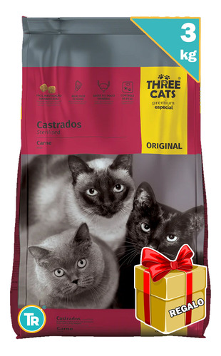 Ración Para Gato Three Cats Original Castrado + Envío Gratis