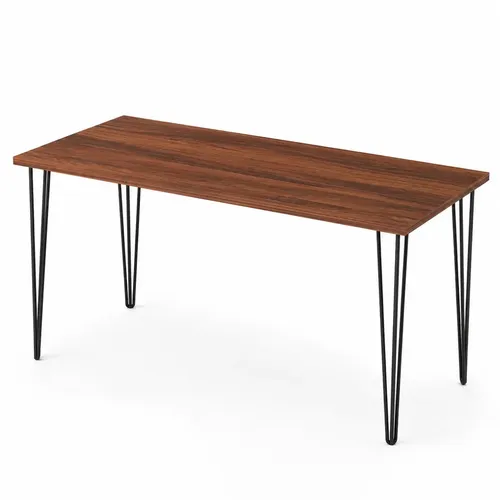Escritorio Moderno Y Minimalista Con Patas Metálicas Estilo Hairpin Color Negro Y Cubierta De Hpl De 1 Pulgada Color Mad Oscura De 150x60 Cm