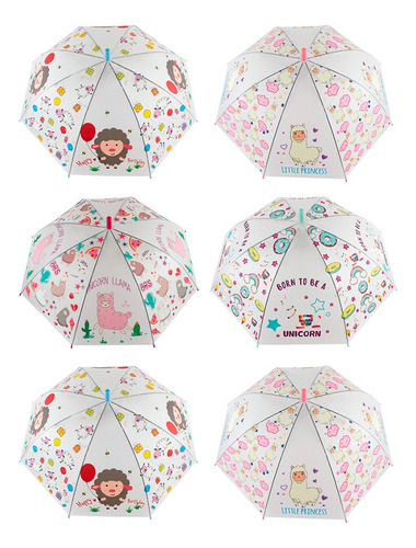 Paraguas Sombrilla Infantil Estampado Colores Y Silbato 6 Pz