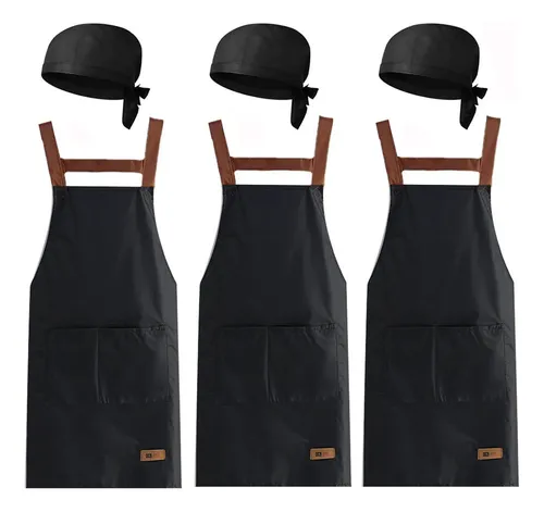 L 3 Mandiles Chef+3 Gorros Chef Para Meseros Barbería