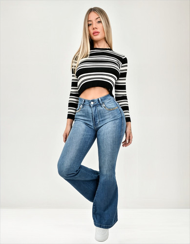 Jeans Oxford Cintura Alta Levanta Cola Modelador Gooco