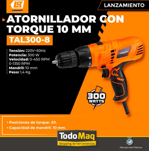 Imagen 4 de 6 de Atornillador Con Torque 10mm 300w 450rpm Lusqtoff Tal300-8