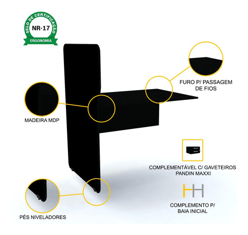 Baia Atendimento Simples Contínua Pandin Maxxi - Preto Preto