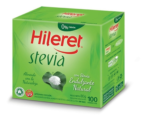 Edulcorante Hileret Stevia 100 Sobres X 6 Unidades