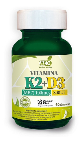 Vitamina K2 + D3 60 Cápsulas 100mcg 800ui. Agronewen