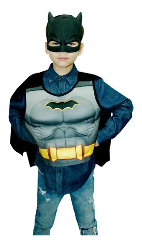 Disfraz Batman Musculos 3d Peto Con Capa Y Antifaz Fantasy Ruz Unitalla Infantil Niño