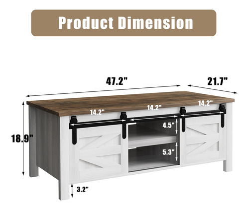 Mesa De Centro Rústica Con Almacenamiento Y Puertas Corrediz