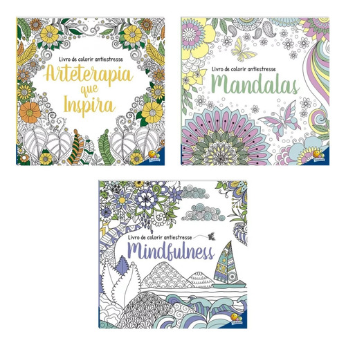 Kit Arteterapia Antiestresse 3 Livros | Colorir Para Adultos