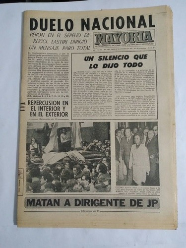 Diario Mayoria 27/9/73 Duelo Nacional,peron En Sepelio Rucci