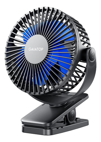 Ventilador Portátil Recargable Usb Con Clip Y 3 Velocidades Negro Y Azul