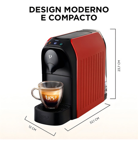 Cafeteira Espresso Passione Vermelha 127v - Tres 3 Corações Vermelho-brilhante