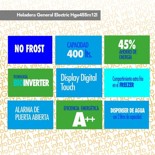 Imagen 2 de 10 de Heladera General Electric Hge455m12l No Frost Inverter Digiy