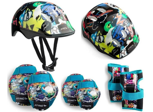 Kit De Proteção Infantil Bike Capacete Joelheira Monsters