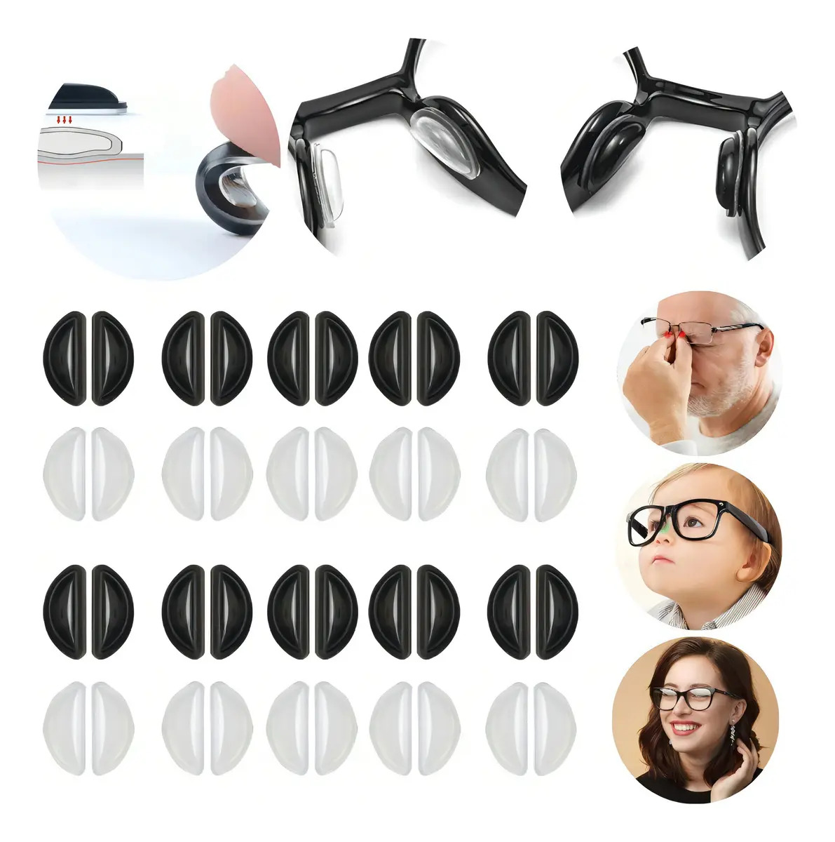 Eonspark Kit 20 Pares Almohadillas Nasales de Silicona Antideslizantes, Nasales Suaves y Adhesivas para Gafas y Gafas de Sol