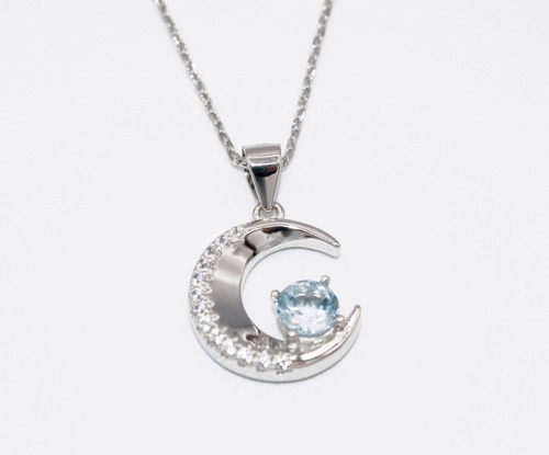 Imagen 2 de 6 de Collar Luna Creciente Topacio Azul Y Circones, Plata 925