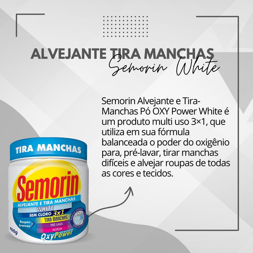 Tira Manchas Em Pó Pote Semorin 400g White Roupas Brancas