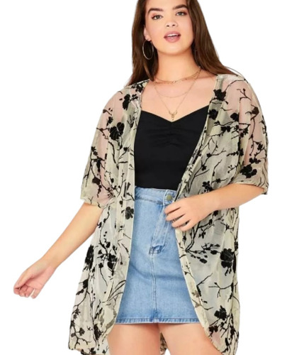 Kimono Dama Fino Floral De Terciopelo Tela Tornasol