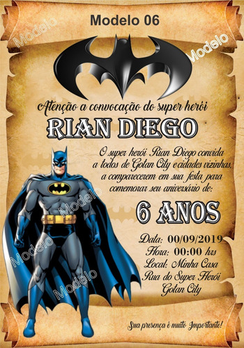 100 Convite De Aniversário Infantil Do Batman Vários Modelos | Parcelamento  sem juros