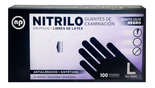 Guantes Nitrilo X100 Unidades/50 Pares. Negros: S - M -l- Xl