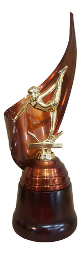 Trofeo Metálico Gimnasia Artística Danza 32cm Base Madera