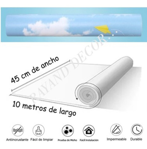 Imagen 7 de 10 de Papel Tapiz Adherible 10m X 45cm Paisaje Nubes Cielo Tp62
