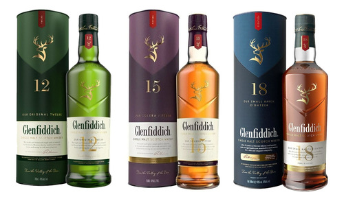 Combo Glenfiddich Gama Principal X3u 12 15 Y 18 Años Estuche