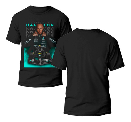 Playera Negra Estampado Formula 1 Hamilton 100% Algodón