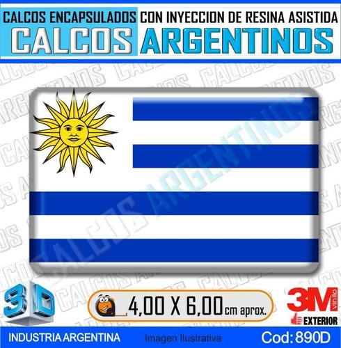Calcomanias 3d Con Relieve, Resina Importada Bandera Uruguay