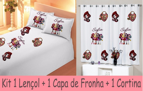 Cortina + Lençol + Fronha Infantil Ever After High C/nome