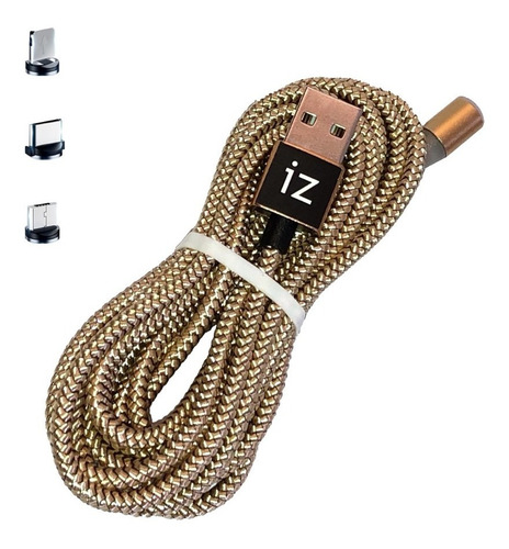 2 Metros Cable Carga Magnético 3 En 1 Micro Usb iPhone Usb-c