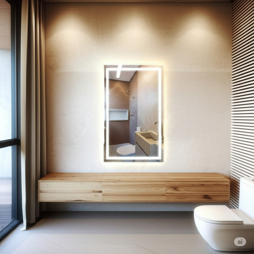 Espelho Retangular Touch Jateado Com Led 70x50 Moderno Luxo Neutro