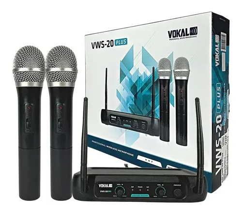 comprar Microfone Sem Fio Duplo Vhf Profissional Vokal Vws-20 Plus Preto