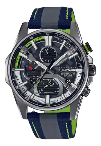 Reloj Casio Edifice Eqb-1200at-1a Alpha Tauri Scuderia Casio Color de la malla Azul Color del bisel Plateado Color del fondo Negro