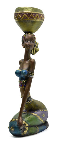Hermosa Figura De Mujer Africana Cerámica Pintada A Mano