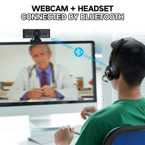 Gsou Cámara Web Bluetooth De 1080p Con Auriculares Bluetooth, Cámara Web Hd Usb Con Micrófono, Plug And Play, Cámara Web De Transmisión Para Reuniones De Zoom, Skype Facetime, Equipos De Pc, Mac