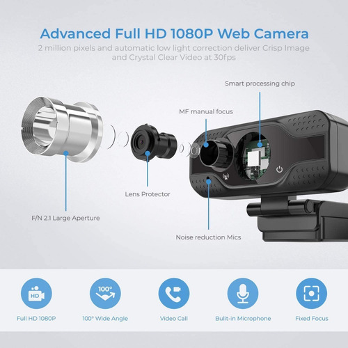 Imagen 7 de 10 de Webcam Camara Web Para Pc Usb Full Hd 1080p Con Microfono