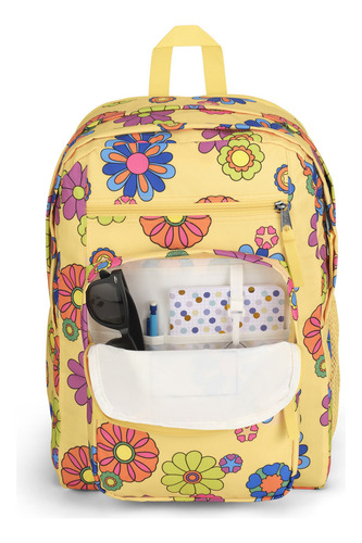 Mochila Big Student Jansport Print Color Power To The Flower, design de tecido liso