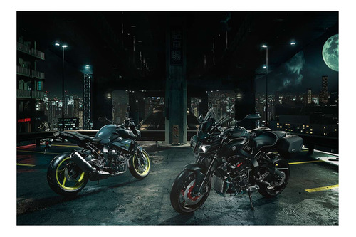 Vinilo 60x90cm Moto En Estacionamiento Exhibicion Noche