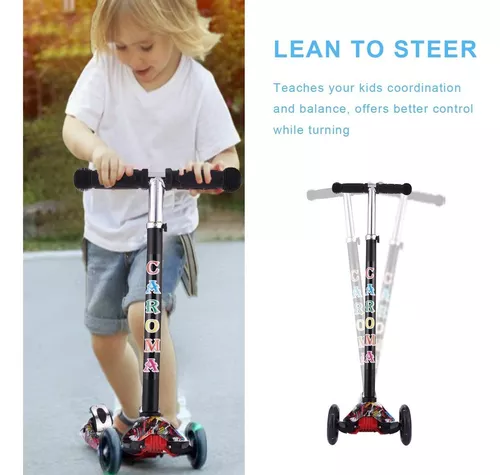 Patinete de 3 ruedas para niños de 3 a 5 años y niñas, con ruedas de luz  LED, scooter para niños con altura ajustable, inclinado a dirigir, cubierta