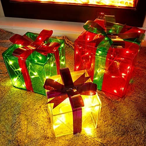 - Juego De 3 Cajas Iluminadas Con Luz De Navidad (60 Luces L