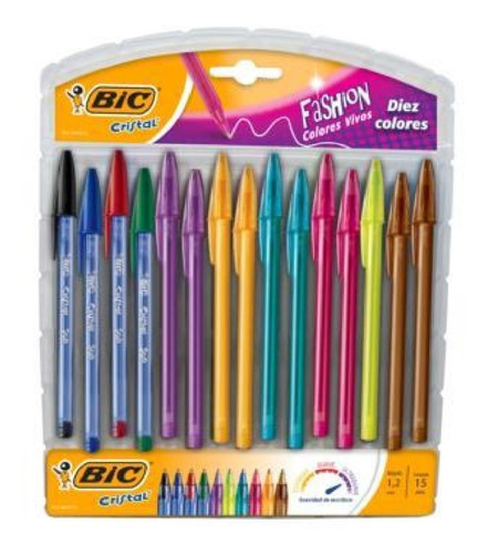 Boligrafo Bic Cristal Fashion Surtidos C/15 1.2mm Lapiceros