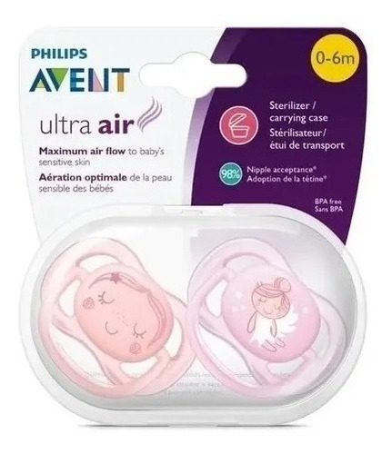 Chupetes Avent Silicona Ultra Air 0-6 Meses Scf 345/20