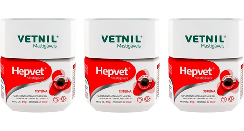 Hepvet Mastigáveis Vetnil - 30 Comprimidos - 3 Unidades