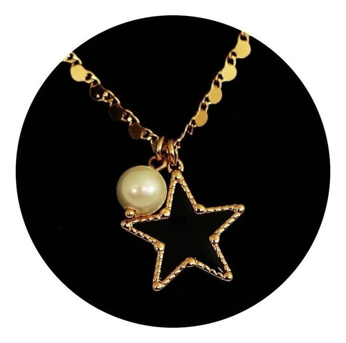 Cadena Collar Dije Estrella Perla Cultivada Oro 18k Colgante